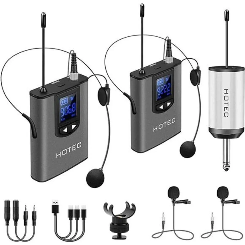 Wireless w/ Dual Headset Microphones/Lavalier Lapel Mics & Bodypack Transmitter